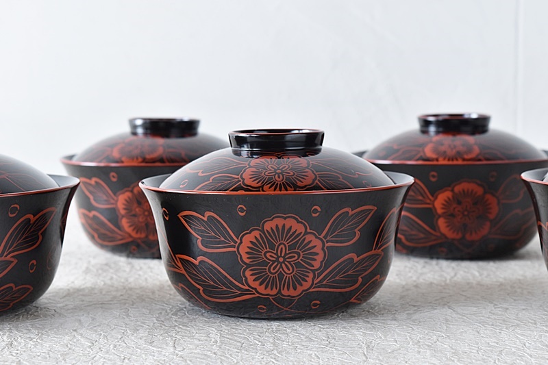 天然木製漆塗 輪島塗 吉野絵 真塗煮物椀 在銘 5客セット - 生活骨董と