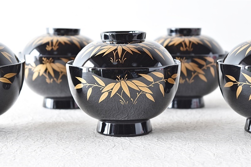 時代 極上 輪島塗 沈金蒔絵 煮椀 吸物椀 五客 木製 おすすめ品 漆器