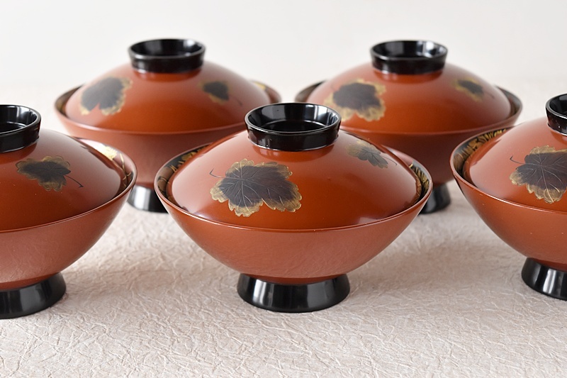 輪島塗 ワジマ漆輝堂 大極上本堅地 沈金蒔絵 菊尽くし 吸物椀 - 生活