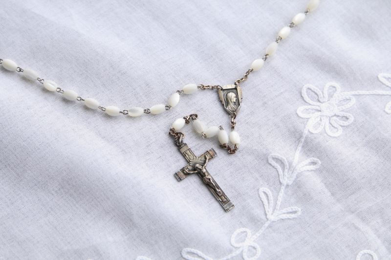 マザーオブパールビーズロザリオ シルバークロス メダイ フランス