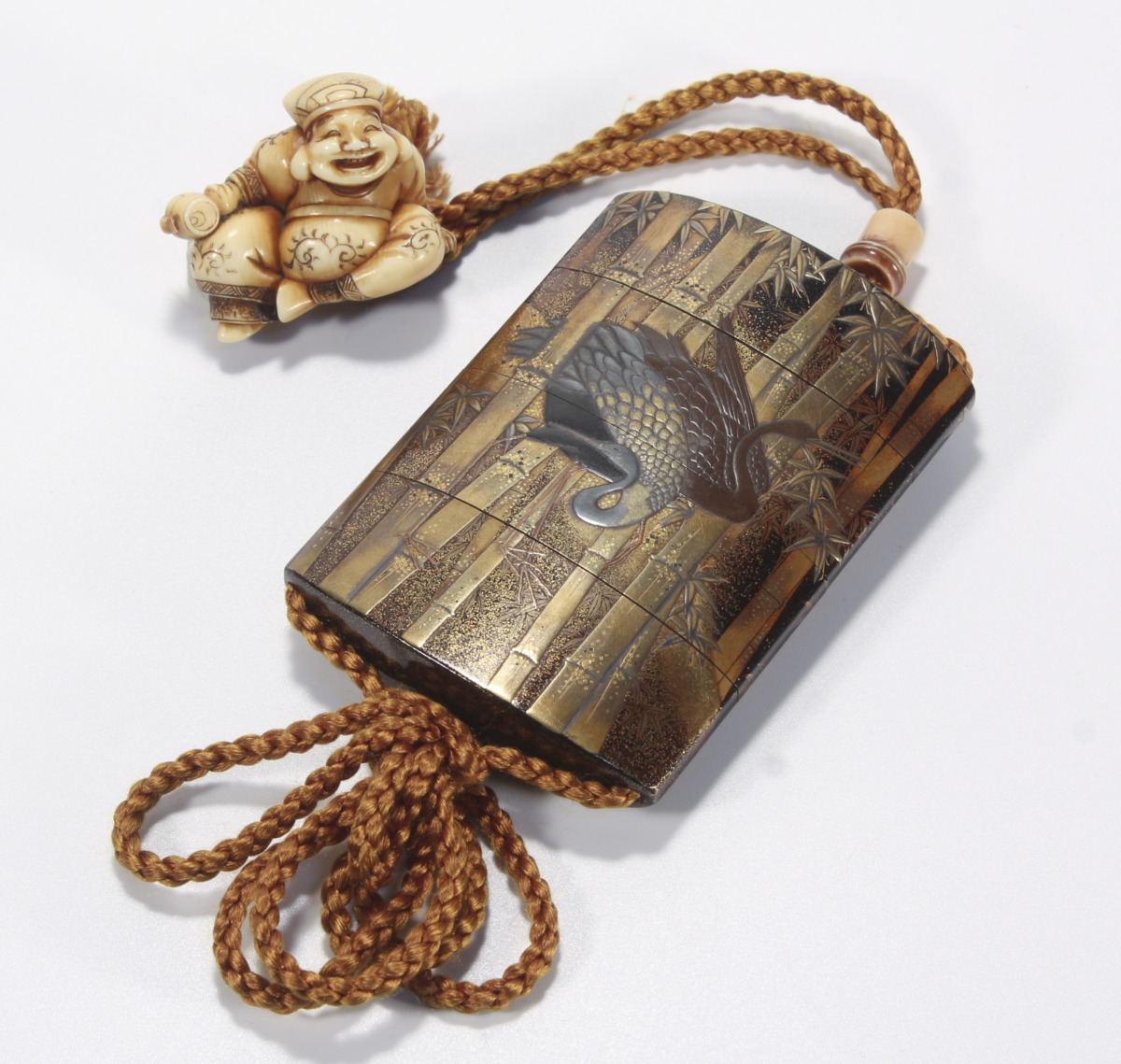 時代物 波に鶴 蒔絵印籠 根付 時代物 波に鶴 蒔絵印籠 根付 時代物 波