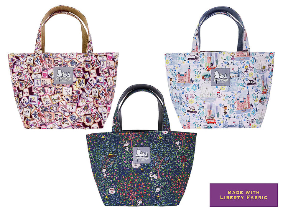 PEANUTS×リバティ・ファブリックス、スヌーピーとリバティ柄のトート
