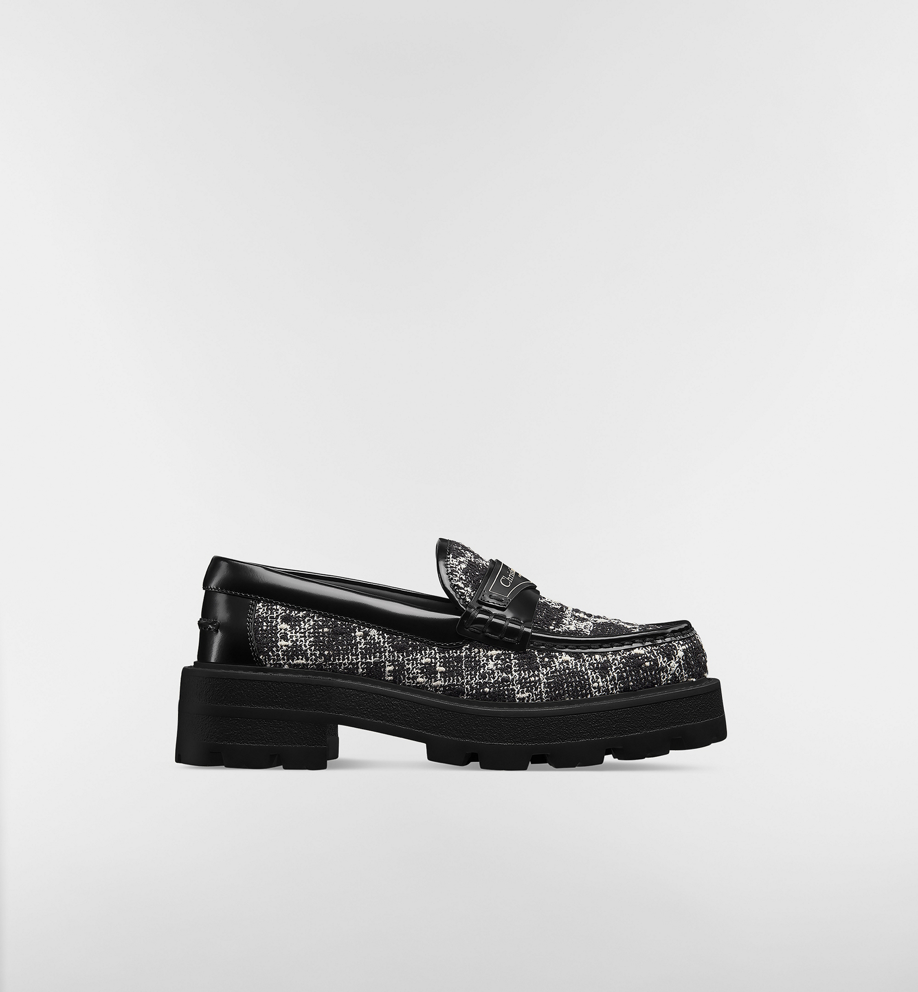 Dior Boy Platform Loafer Black Tweed with White Microcannage Motif