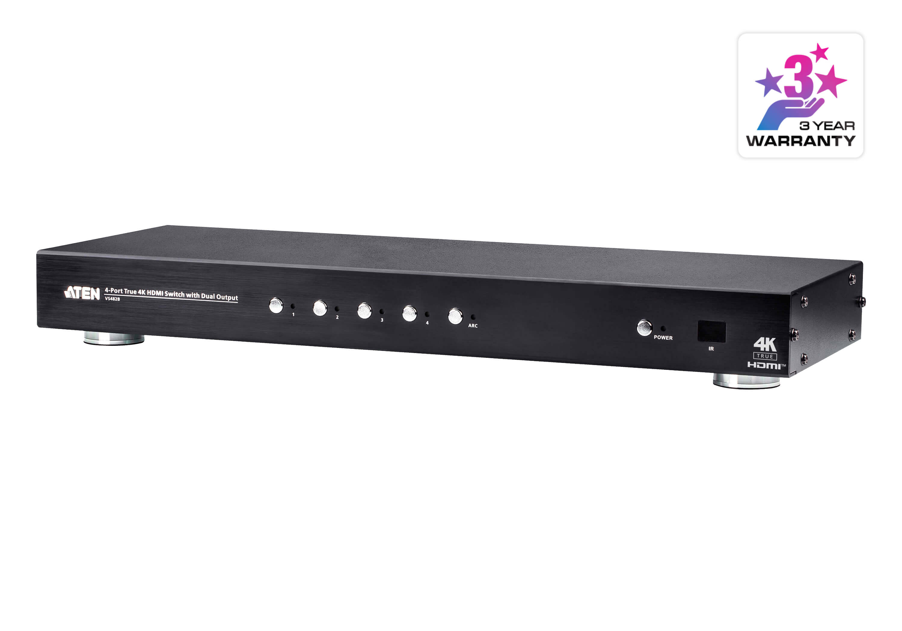 4-Port True 4K HDMI Switch with Dual Output - VS482B, ATEN Video