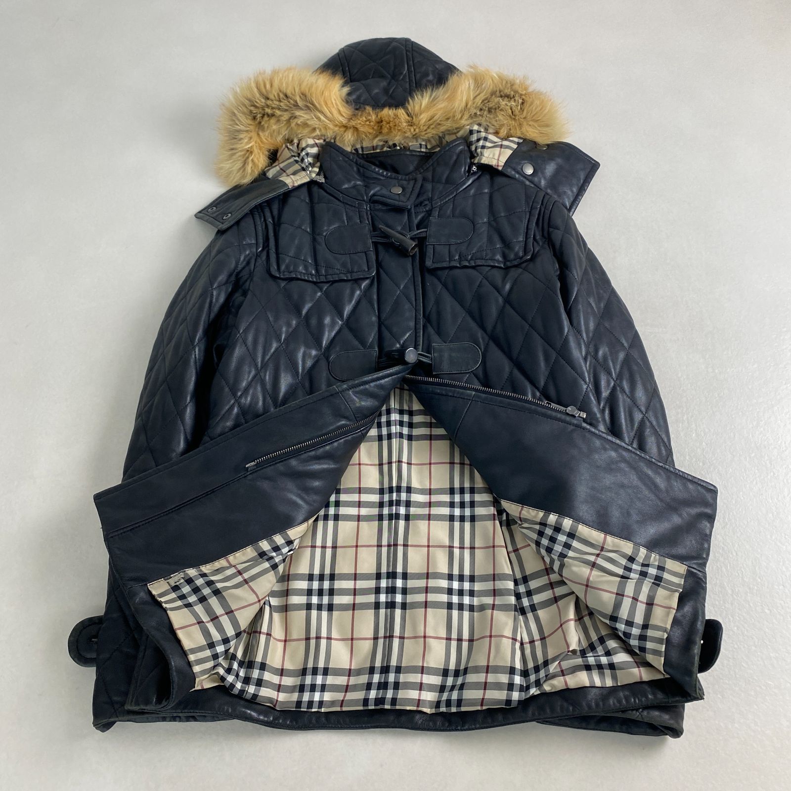 バーバリーロンドン ダッフルコート レア 2way レザー キルティング