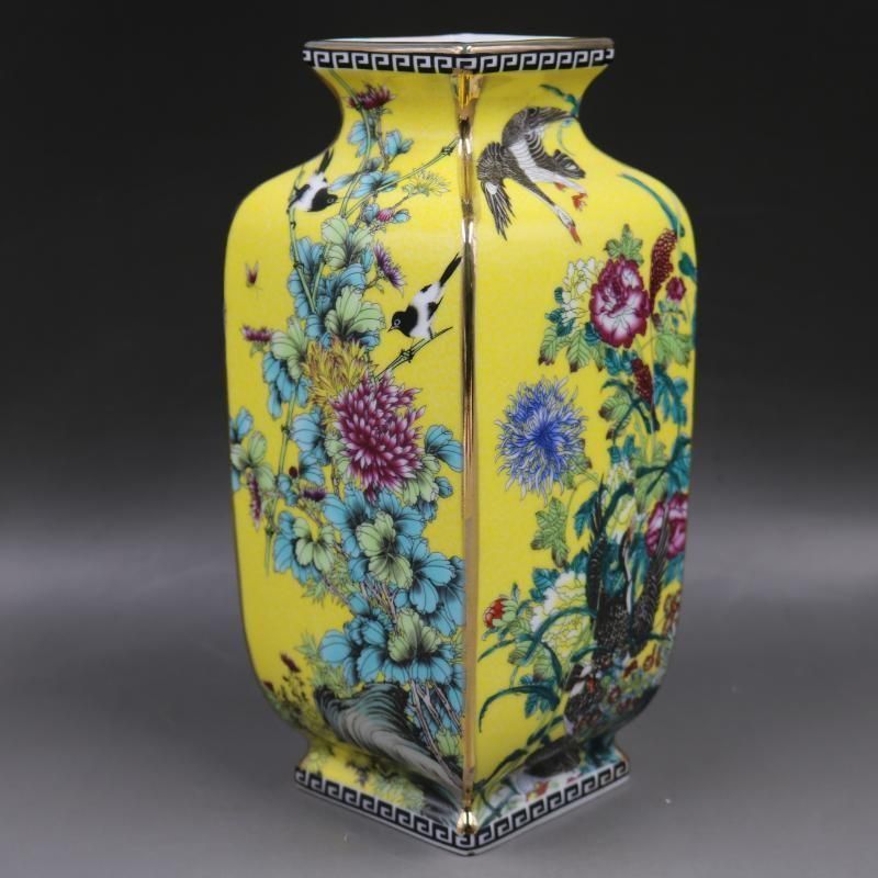 R107 ほうろう彩色 花瓶（かびん）陶磁器 アンティーク R107 ほうろう