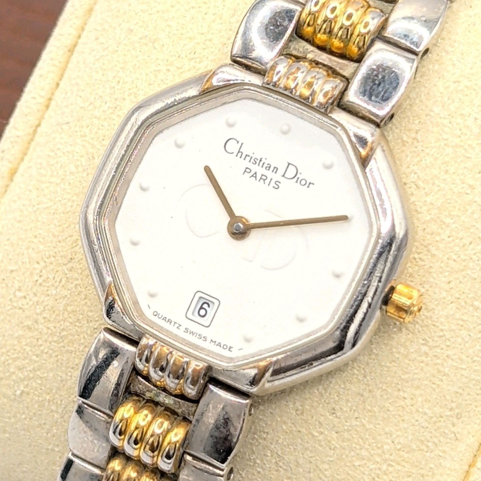 Christian Dior Watch QZ Ladies Octagon Gold Silver Combi Y2K 00S