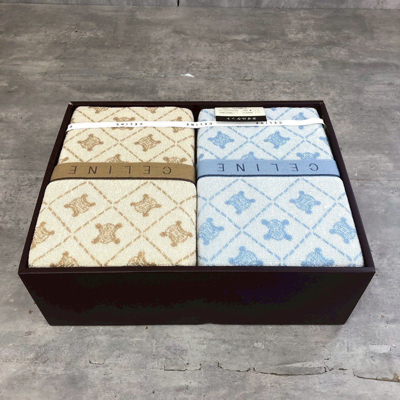 未使用保管品 CELINE CL2510(2P) タオルケット ベージュ ブルー