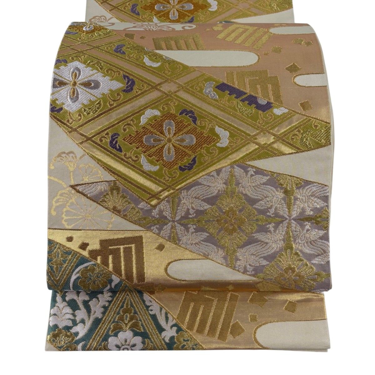 袋帯 秀品 川島織物 落款 花菱 源氏香 金銀糸 箔 金色 六通 正絹