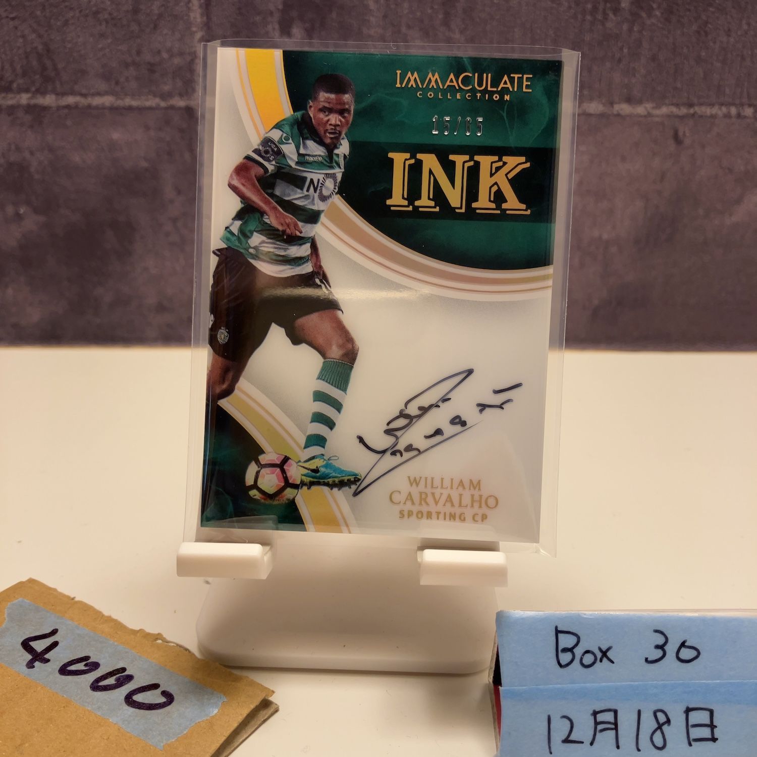 2017 Panini William Carvalho 15/65 直筆サインカード Sporting CP