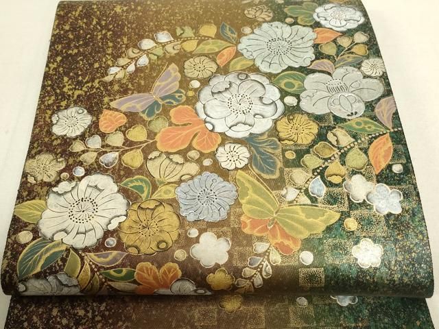 平和屋着物□玉虫金彩 加藤信和 六通太鼓柄袋帯 辻が花 金彩 引箔 正絹