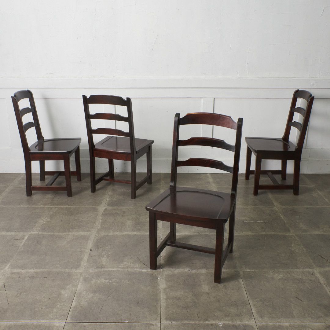 4脚セット 北海道民芸家具 ラダーバックチェア HM620 樺 無垢材