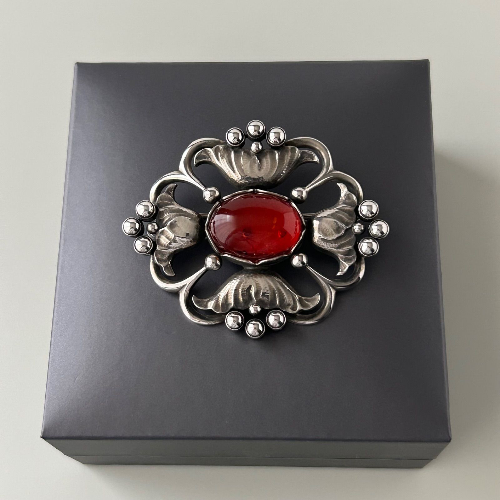 ジョージジェンセン 希少 ブローチ 173 琥珀 AG925 Georg Jensen