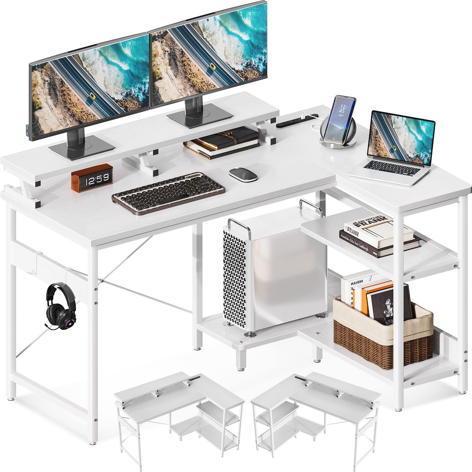 L字ホワイトコーナーカウンターデスコンセント付きト*モ様 L字ホワイト