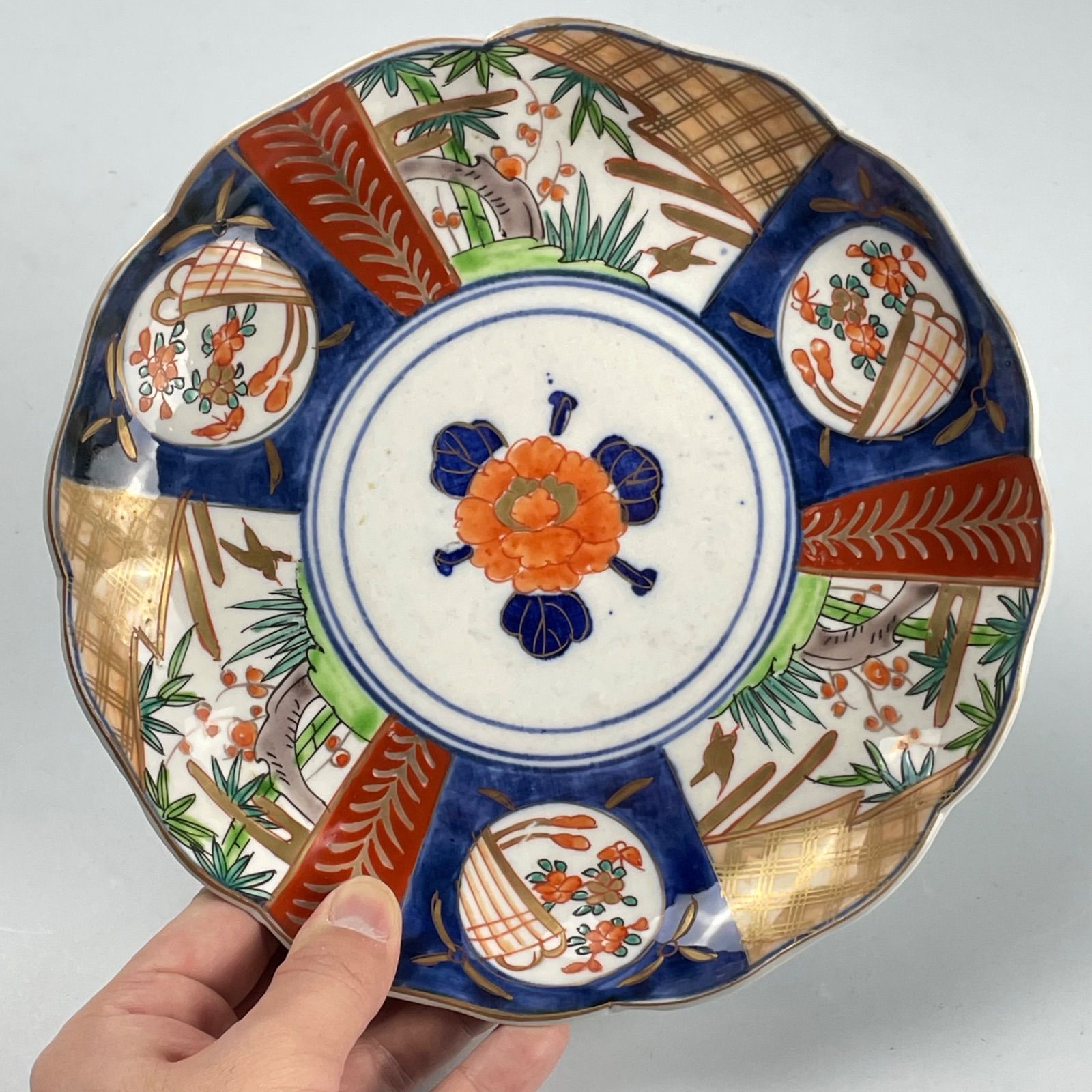 394 錦手 花 鳥 竹 古伊万里 伊万里焼 骨董 アンティーク 7寸皿 5枚