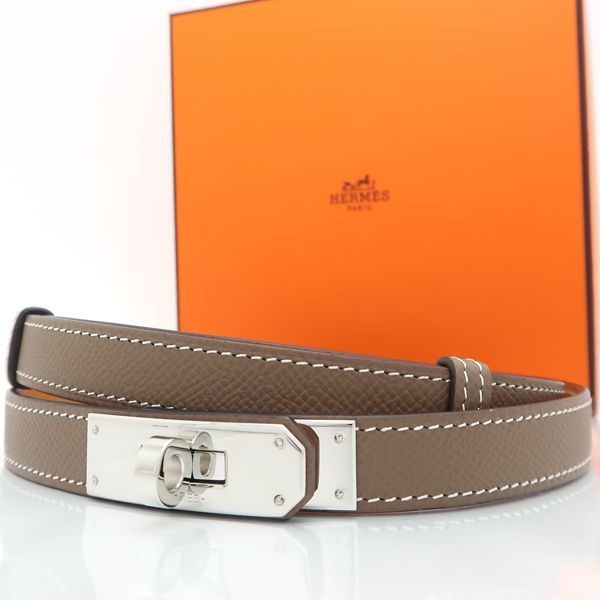 HERMES ケリー ベルト 18 エトゥープ シルバー金具 美品 箱付 エルメス