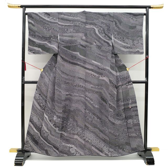 新古品】 江戸小紋 訪問着 袷 着物 伝統工芸士 染谷梅治 作家物 黒 絵