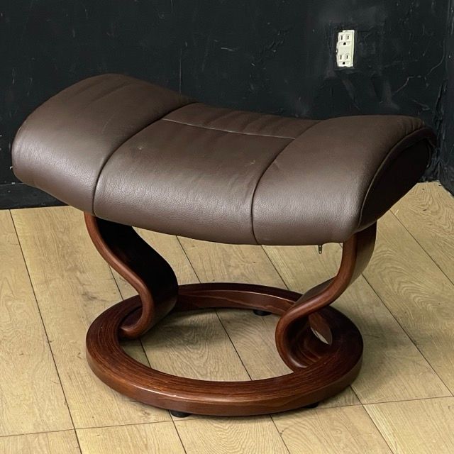 良品】エコーネス EKORNES 本革レザー オットマン 前後可動式 ブラウン