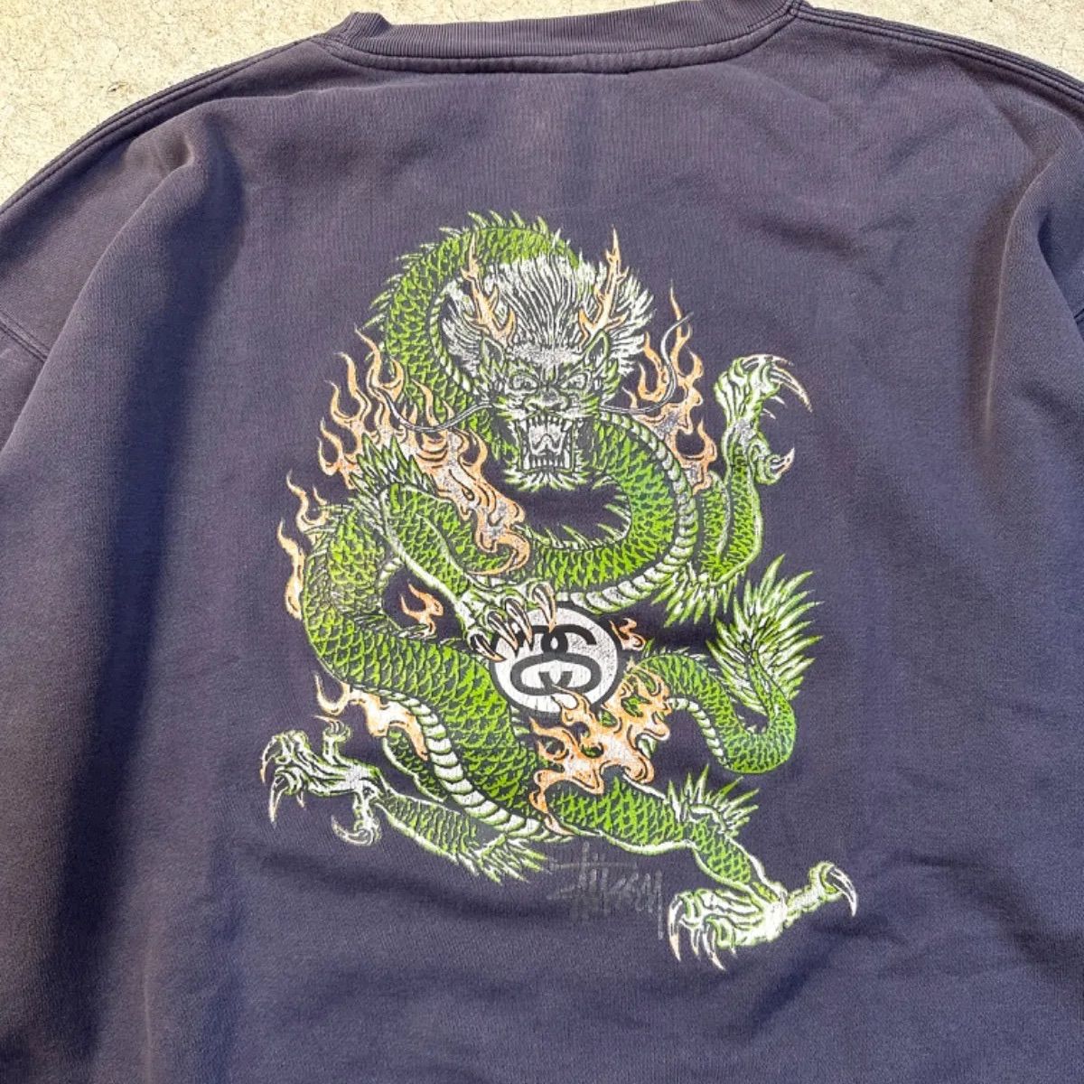 90s STUSSY old stussy 紺タグ USA製 スウェット ドラゴン 龍 ナス紺