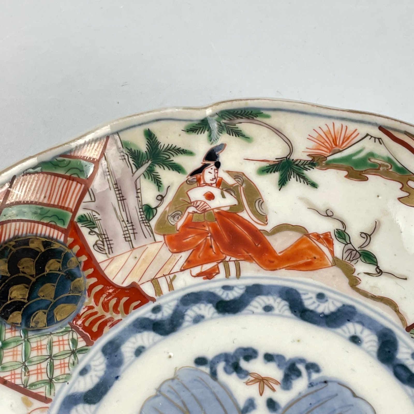 656 錦手 松 人物 古伊万里 伊万里焼 骨董 アンティーク 7寸皿 5枚