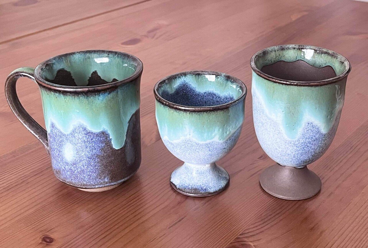 松代焼岡田窯 青釉薬片口 明治中期から大正初期頃 松代焼岡田窯 青釉薬