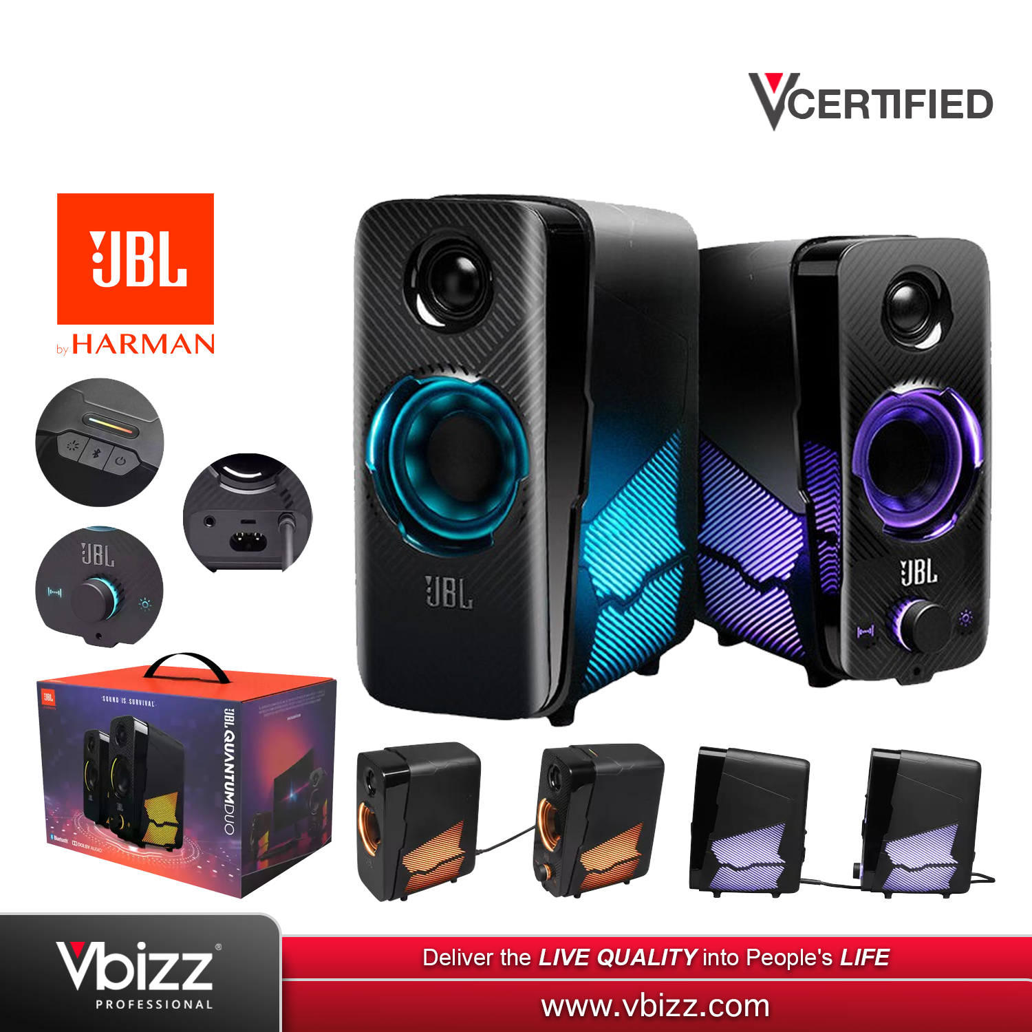 JBL QUANTUM DUO 20W PC Computer Gaming Surround Bluetooth Speakers