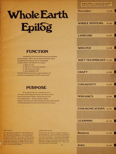 Whole Earth Index | Whole Earth Epilog, October 1974