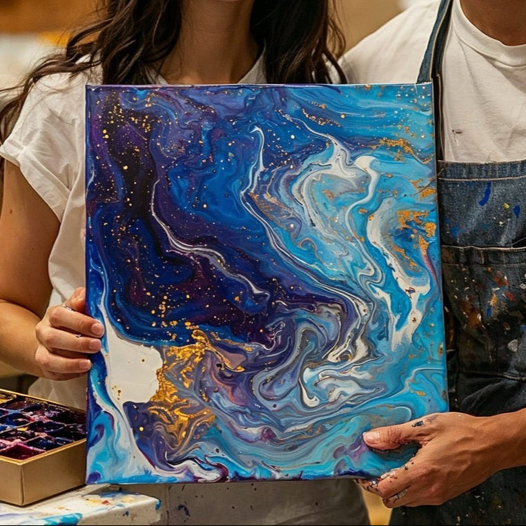 渋谷 平日】大人気！大型キャンバスのたらし込み・フルイドアート（2名