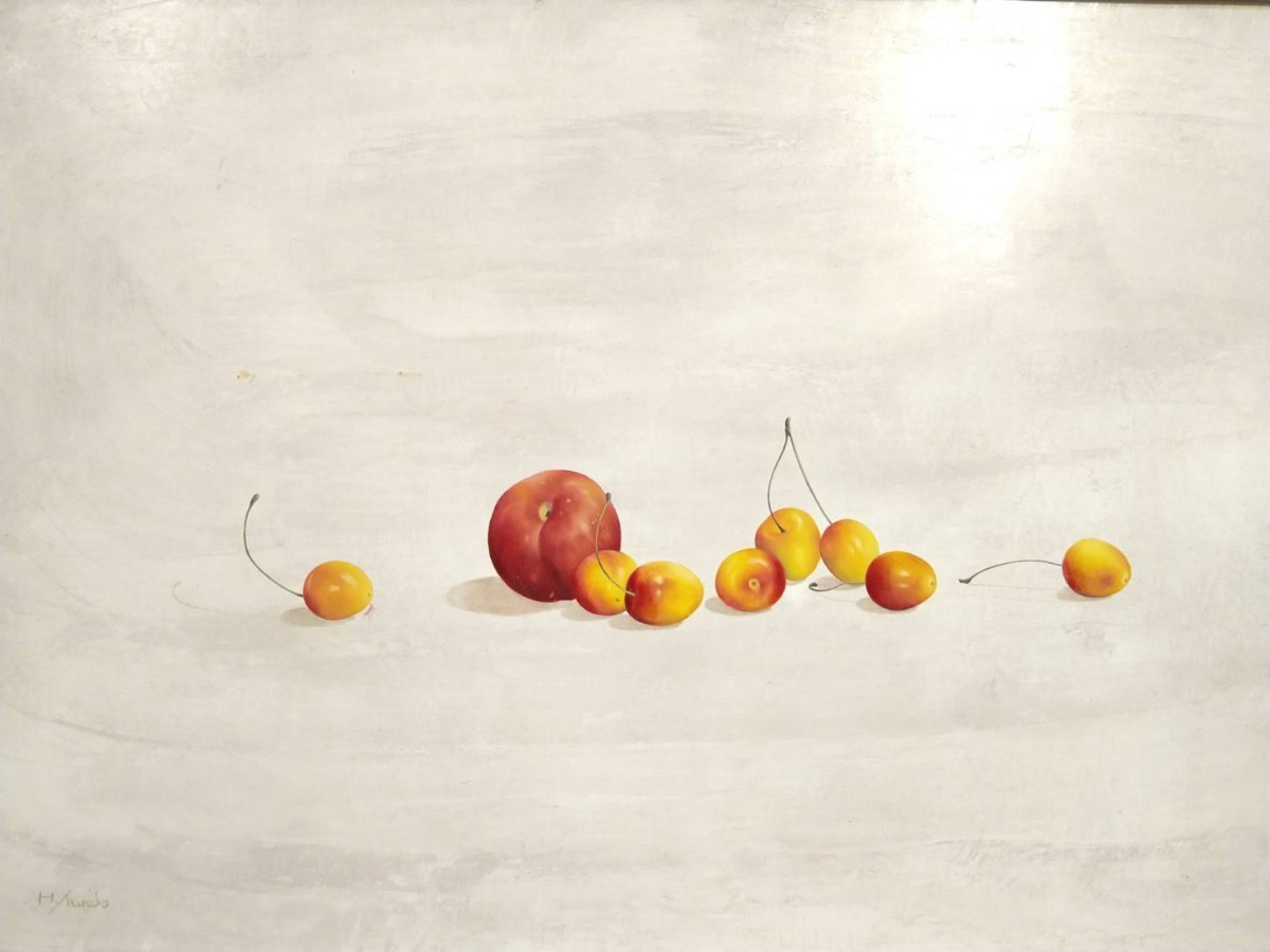 7『真作 油彩画/一陽会・リアリズム【神藤偉司】サクランボとプラム