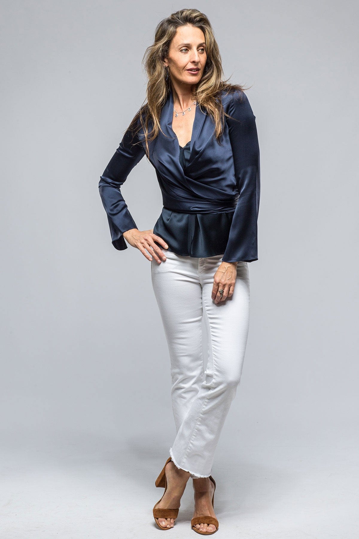 VOZ Frontward Wrap Blouse In Navy | Axel's of Vail