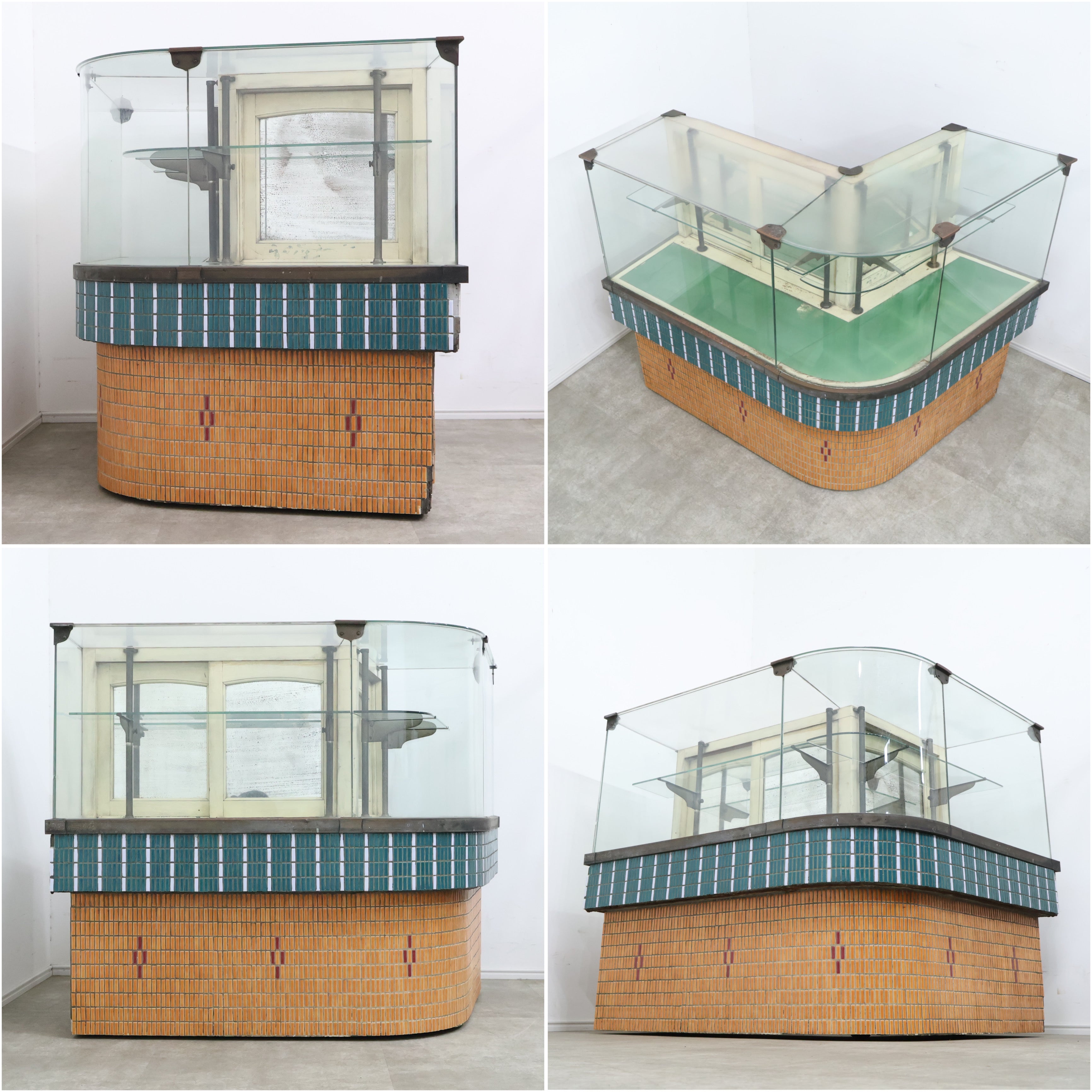 店舗受取限定】和製アンティーク 昭和レトロなL字のガラスショーケース