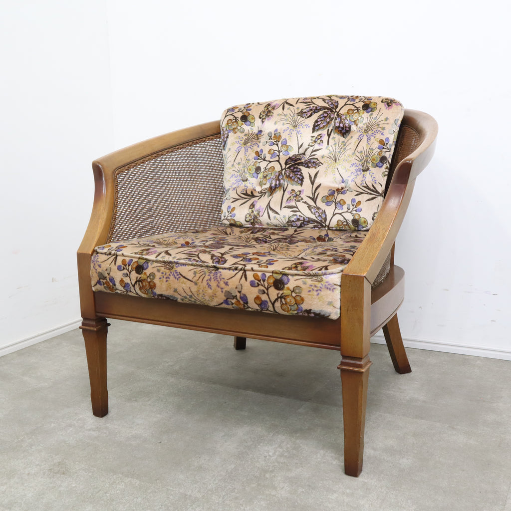 ② 昭和レトロ マルニ木工 花柄ベロアソファー 一人掛けソファー