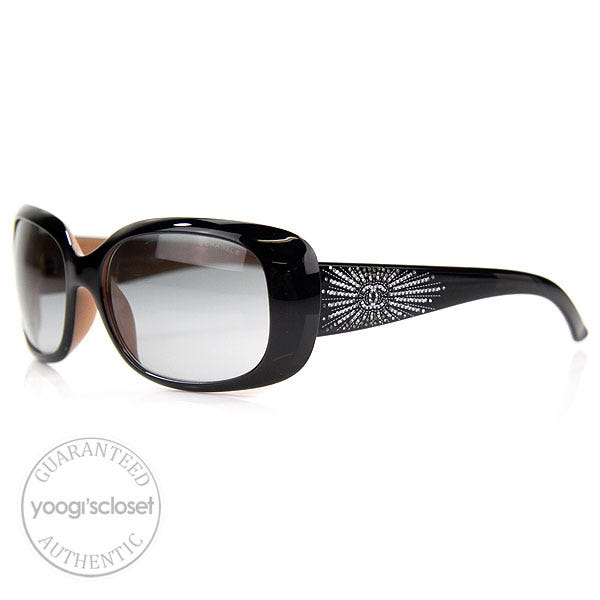 Chanel Black Frame Grey Lenses Crystal CC Logo Sunglasses 6026-B