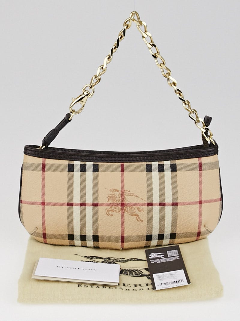 Burberry Chocolate Haymarket Check Coated Canvas Anabel Wristlet