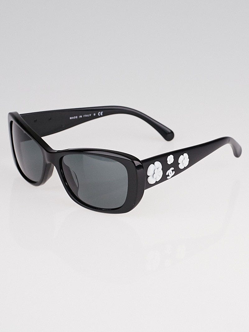 Chanel Black Frame Camellia Flower Sunglasses-5186 | Yoogi's Closet