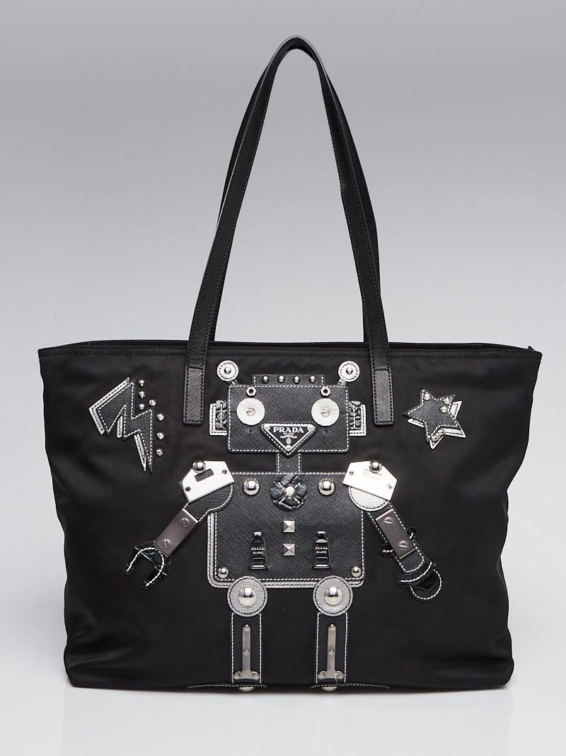 Prada Black Nylon Robot Medium Tote Bag 1BG052 | Yoogi's Closet