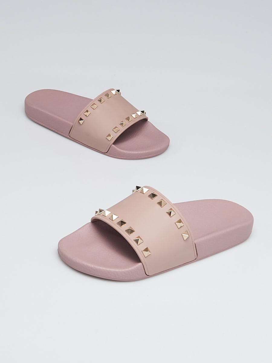 Valentino Pink Rockstud PVC Rubber Slide Sandal Size 6.5/37