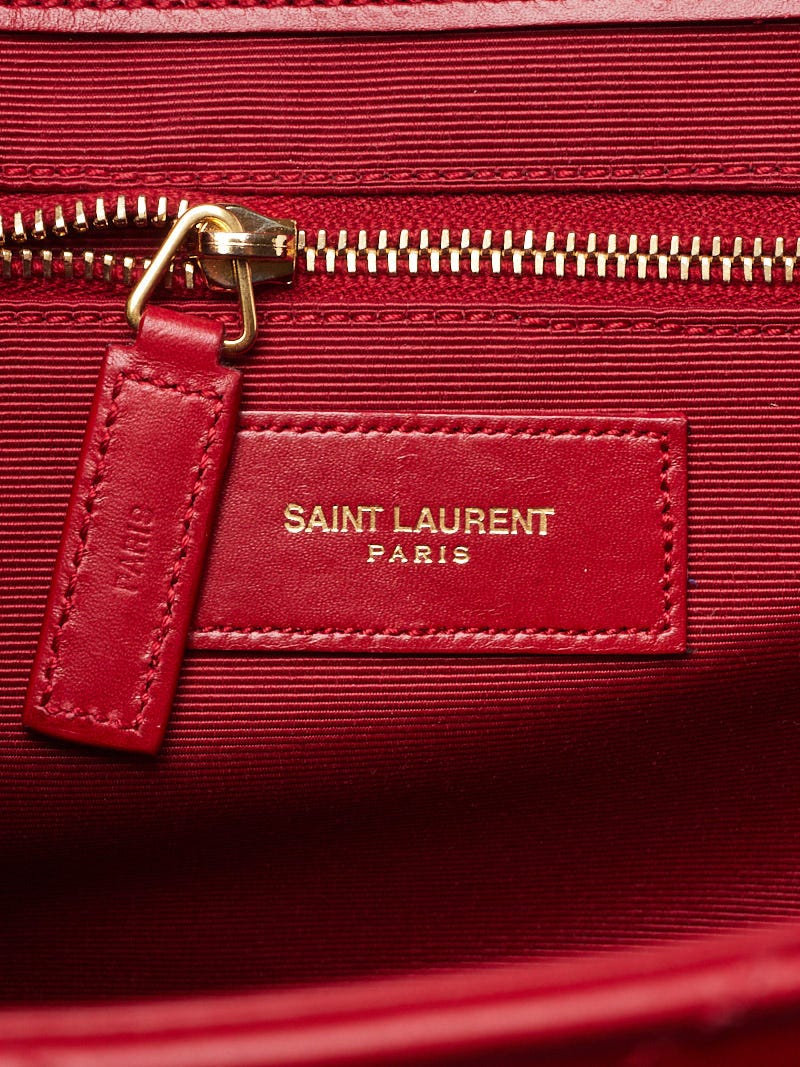 Yves Saint Laurent Red Quilted Leather Large Monogram Flap Bag