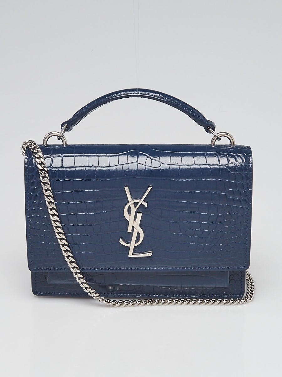 Yves Saint Laurent Blue Crocodile Embossed Leather Sunset Wallet