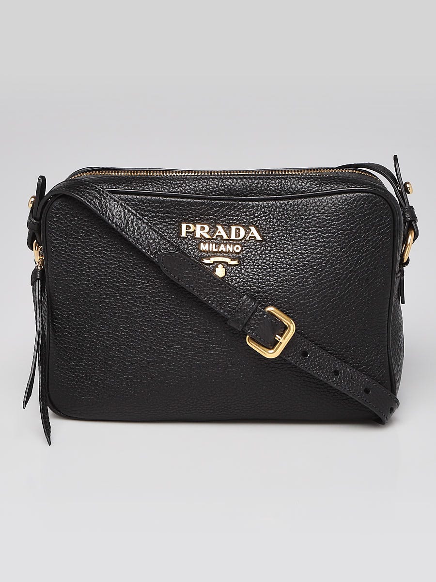 Prada Black Vitello Phenix Leather Double Zip Crossbody Bag 1BH079