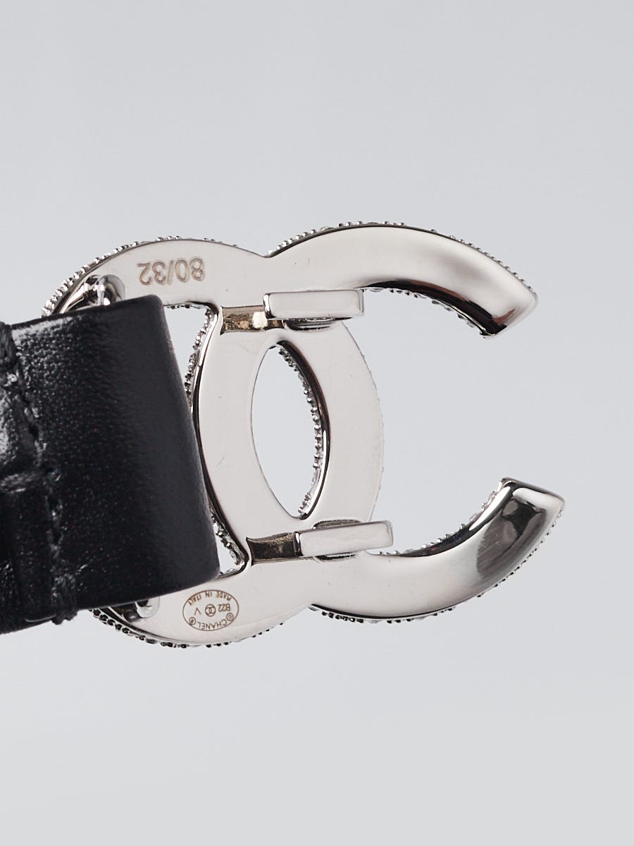 Chanel Black Leather Crystal Elastic CC Belt Size 80/32 | Yoogi's