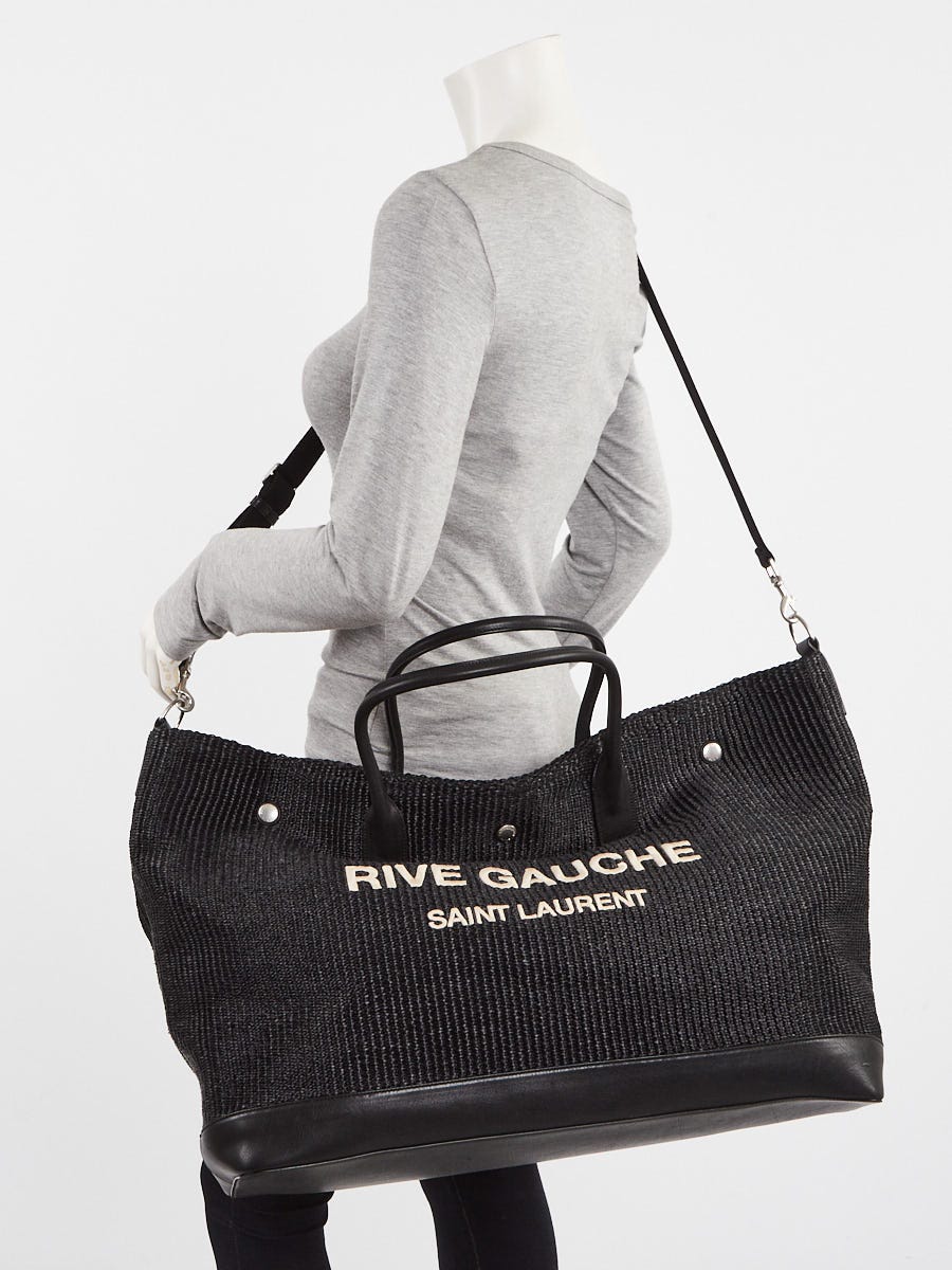 Yves Saint Laurent Black Raffia And Leather Rive Gauche Travel