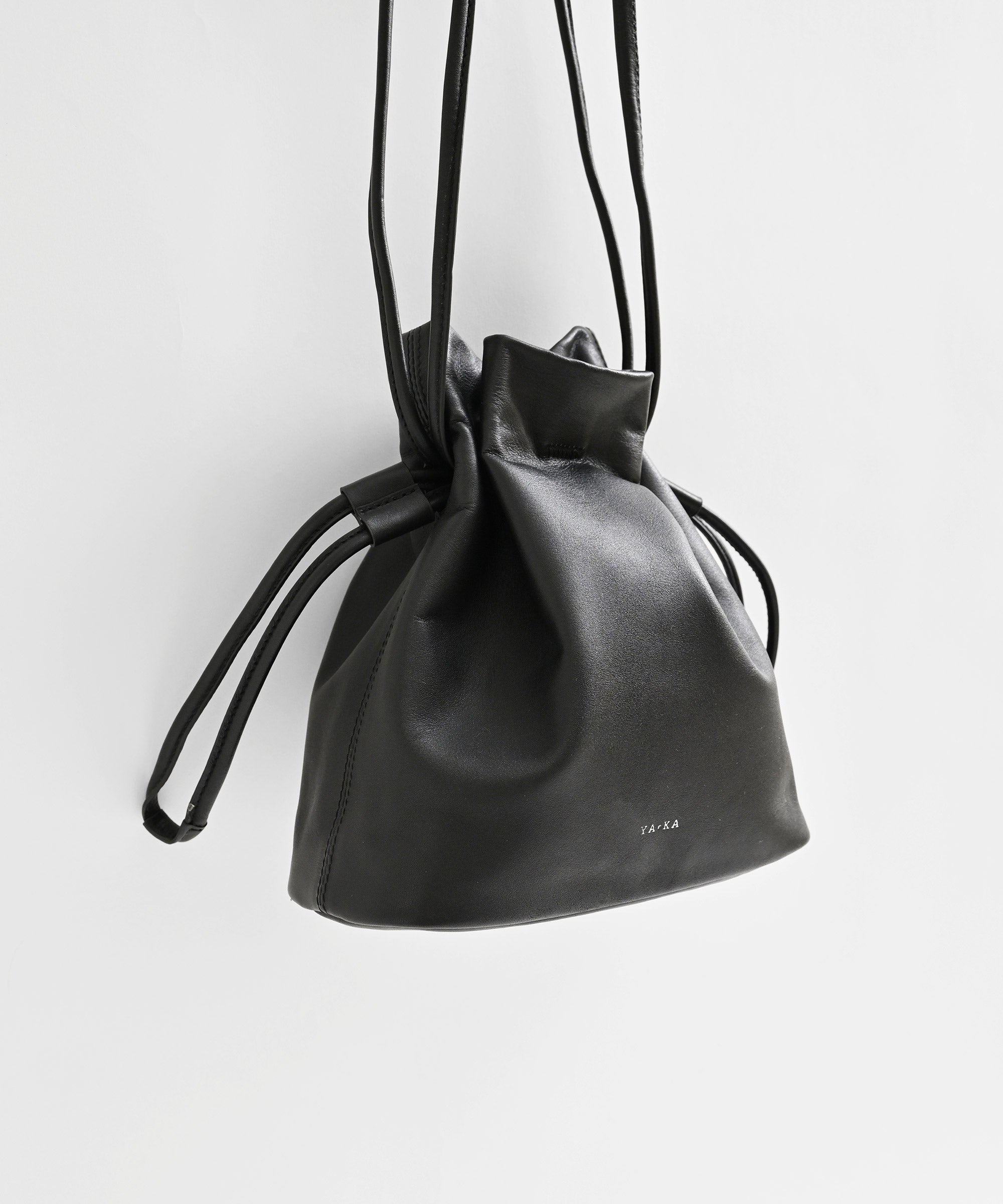YArKA】real leather flat braided handle drawstring shoulder bag