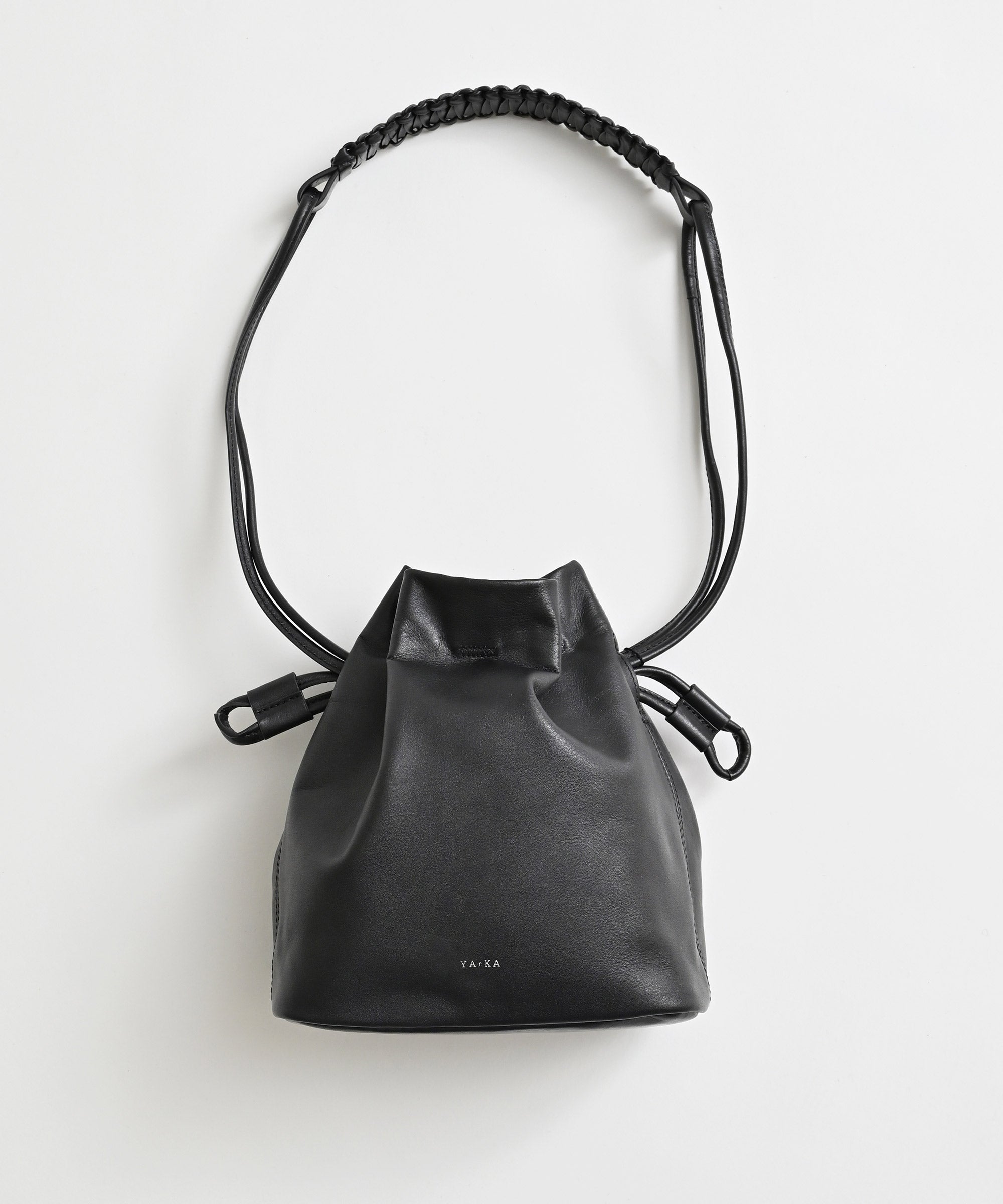 YArKA】real leather flat braided handle drawstring shoulder bag