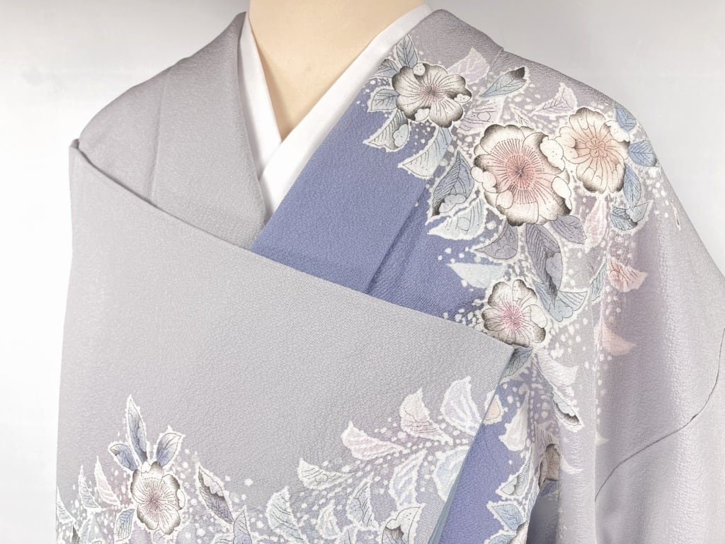 辻が花 絞り 染め分け 訪問着 正絹 水色 グレー ブルー 1233 | kimono