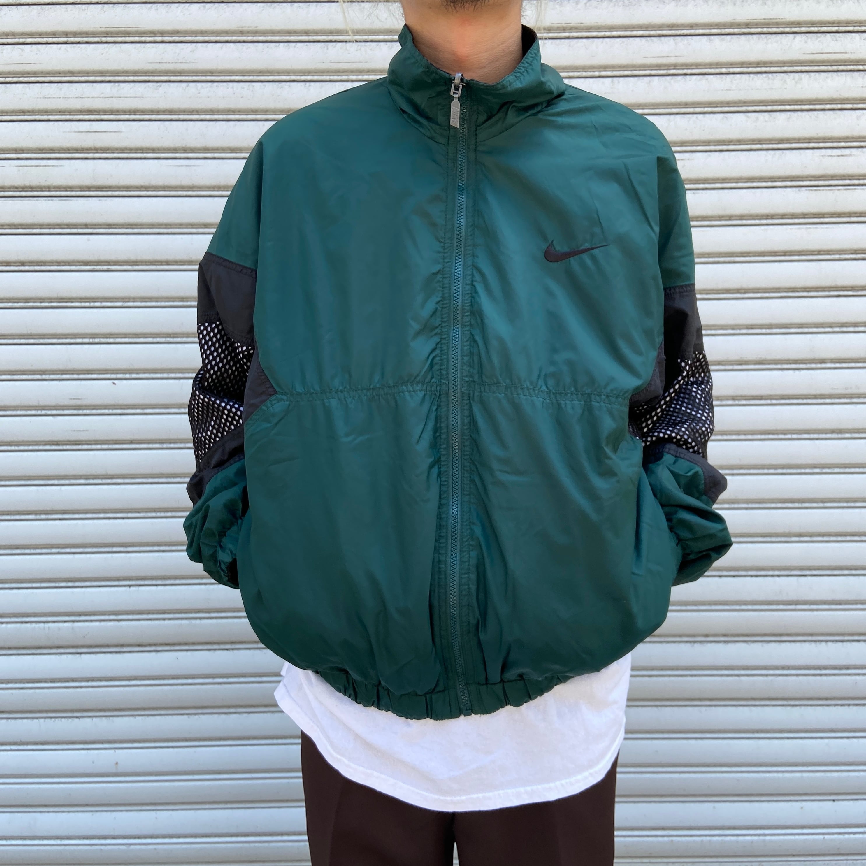 90s NIKE ナイキ リバーシブルナイロンジャケット メッシュ グリーン M