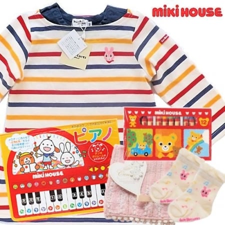 ミキハウス女の子出産祝い すくすく成長応援1歳ワンピースセット