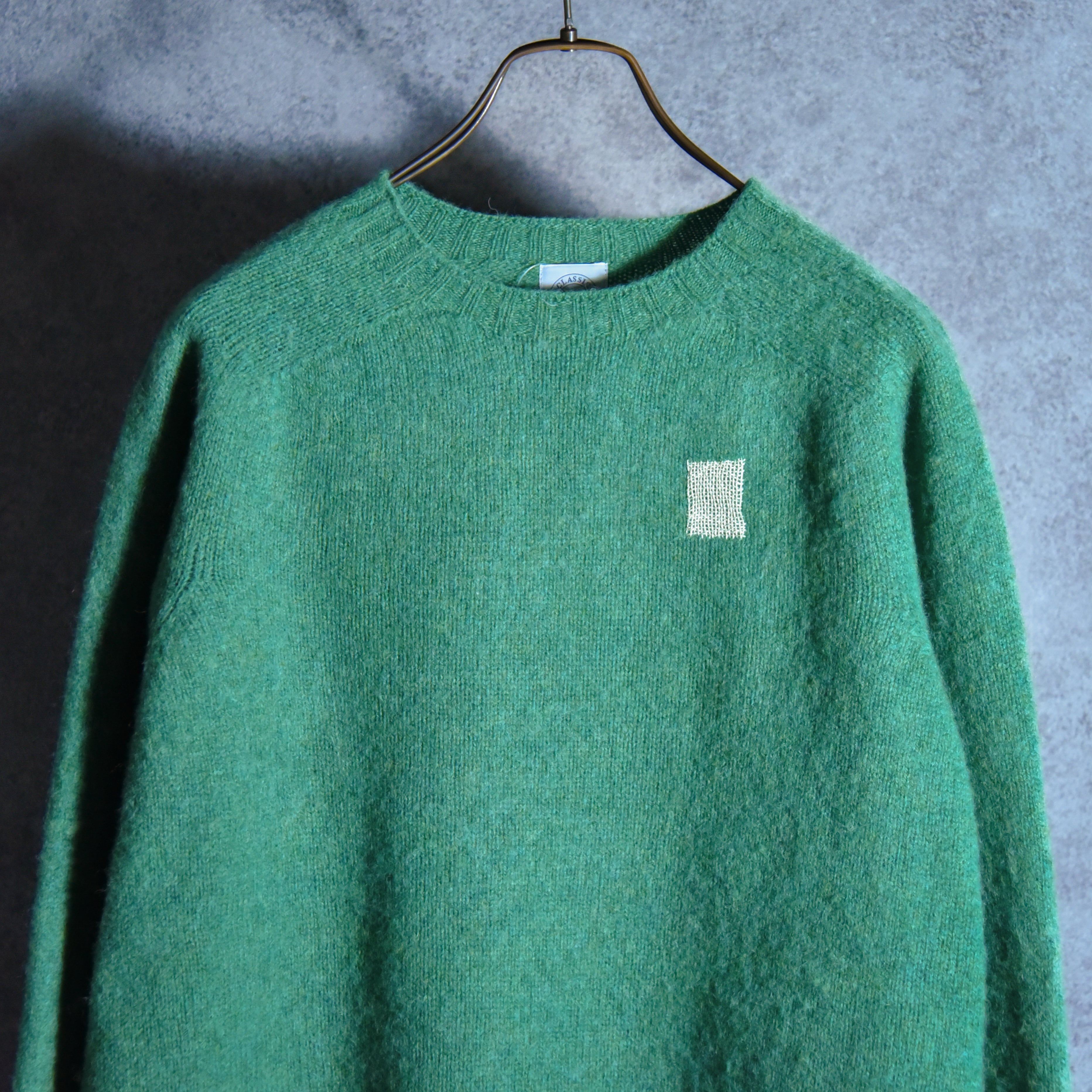 BRICK Shaggy Dog Shetland Wool Knit Sweater Crew Neck EVER GREEN