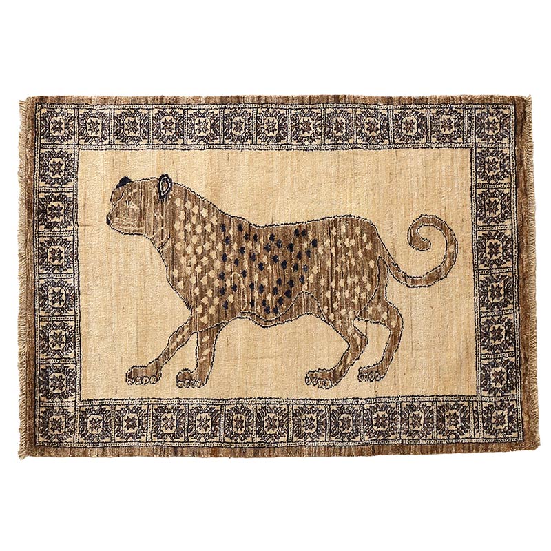 古典柄を再現したライオンラグ [グレージュ ライオン×アイボリー