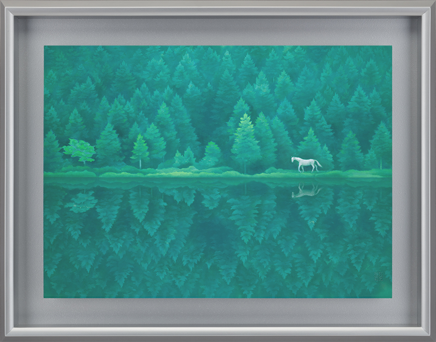 【新品】東山魁夷「二つの月」 ポスター　複製画　日本画　大サイズ額付　48×48 二つの月 リトグラフ 東山魁夷 | 絵画販売・買取